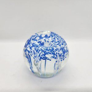 Blue and White Flower Vintage Handblown Glass Sphere